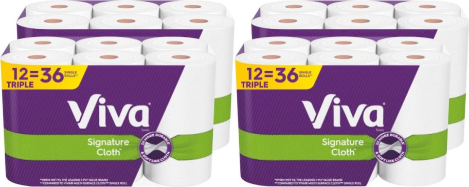 4 packs of viva paper towels on a white background