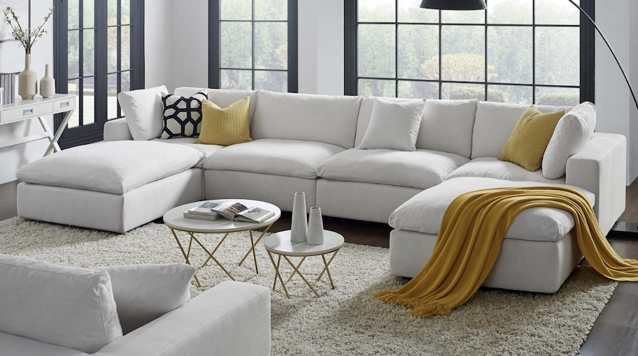 white cloud couch alternative sectional in styled living room