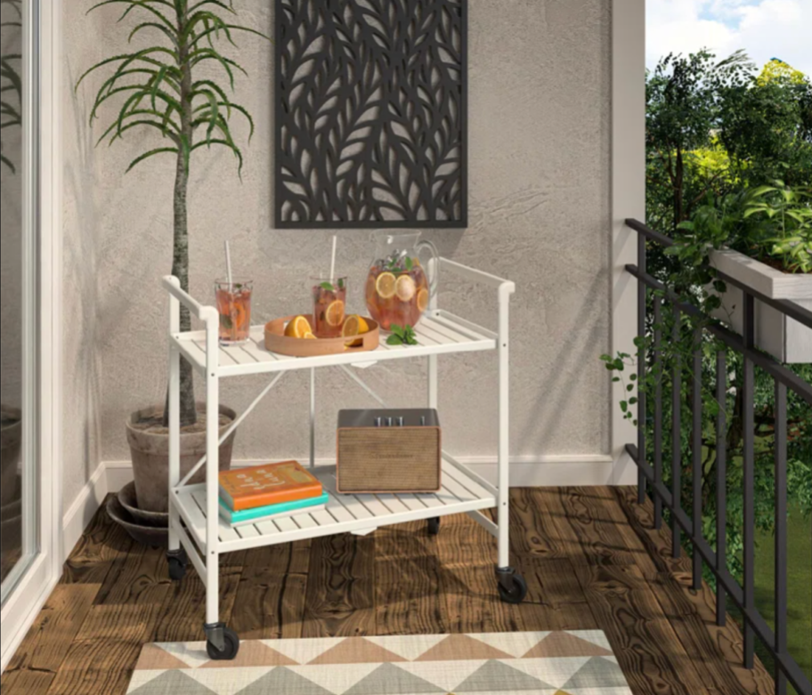 Patio with a caronda bar cart from the 2024 Wayfair outdoor furniture sale