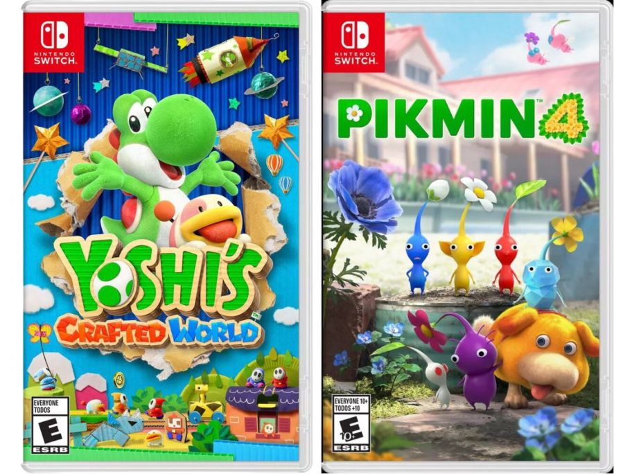 nintendo switch game covers for yoshis crafted world and Pikmin 4