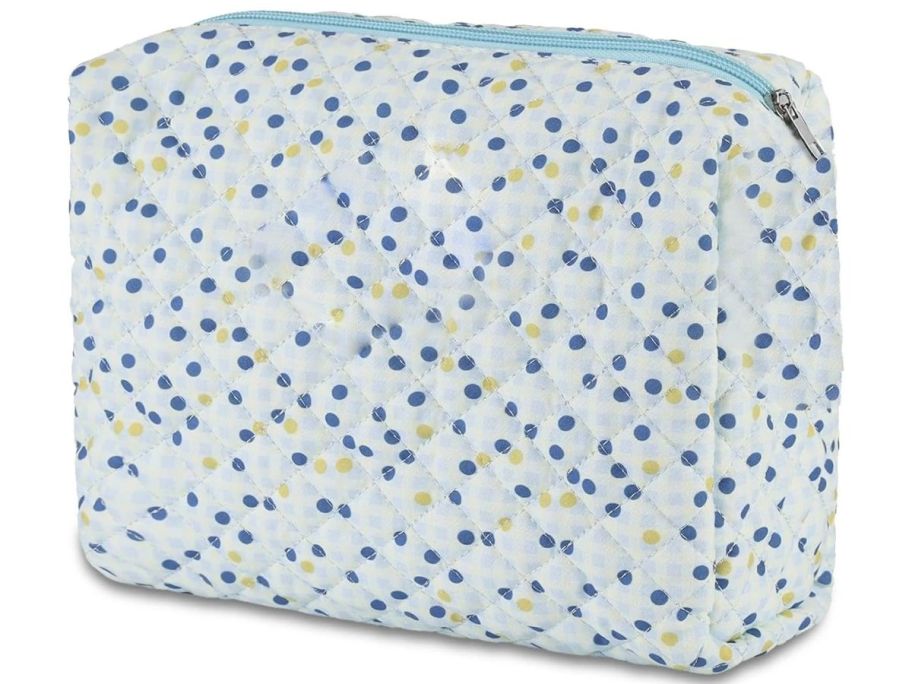 A cosmetic bag in blue