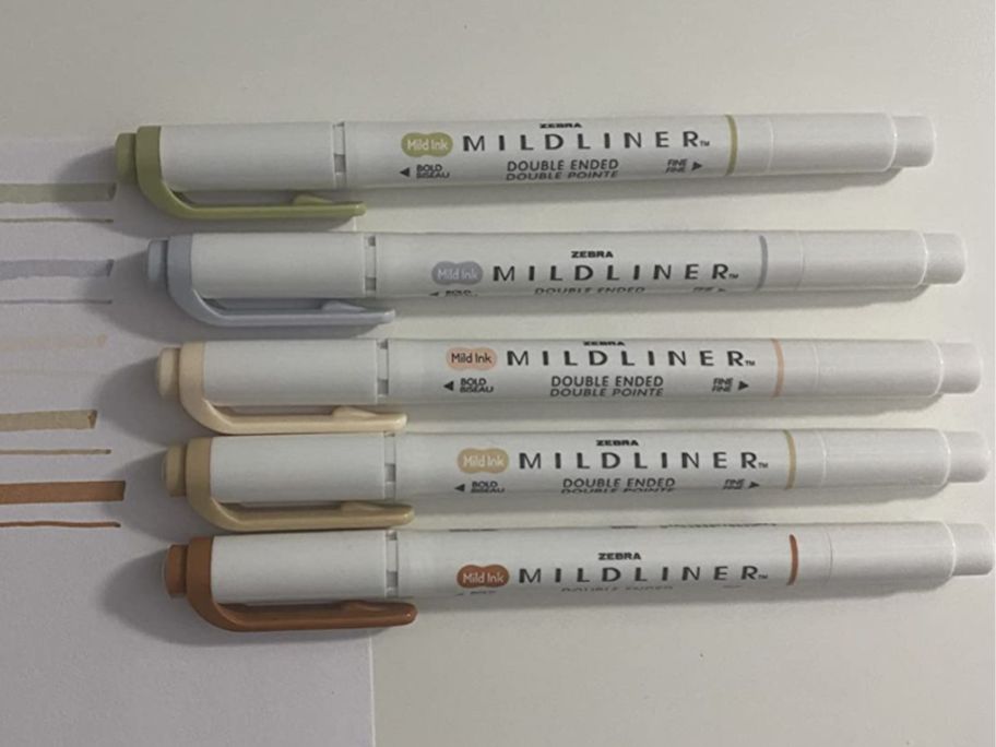 A Zebra Mildliner Double Ended Highlighter Assorted Neutral Ink Colors 5-Pack