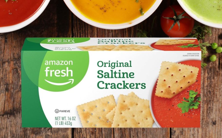 a box of amazon fresh saltine crackers
