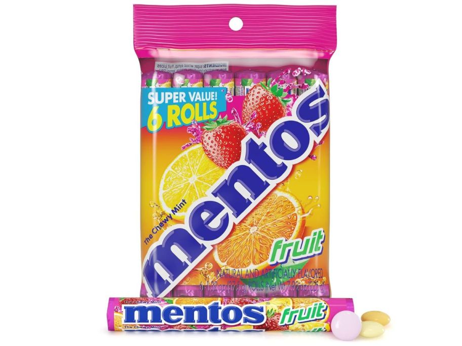 Mentos Candy, Mint Chewy Candy Roll, Fruit, Non Melting, 1.32 Oz , 6 count stock image