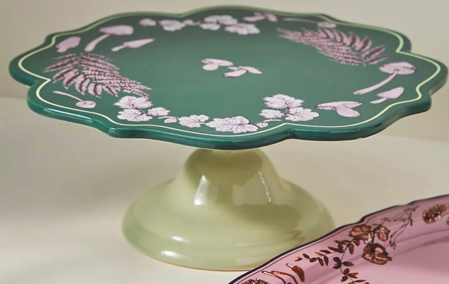 green floral cake stand