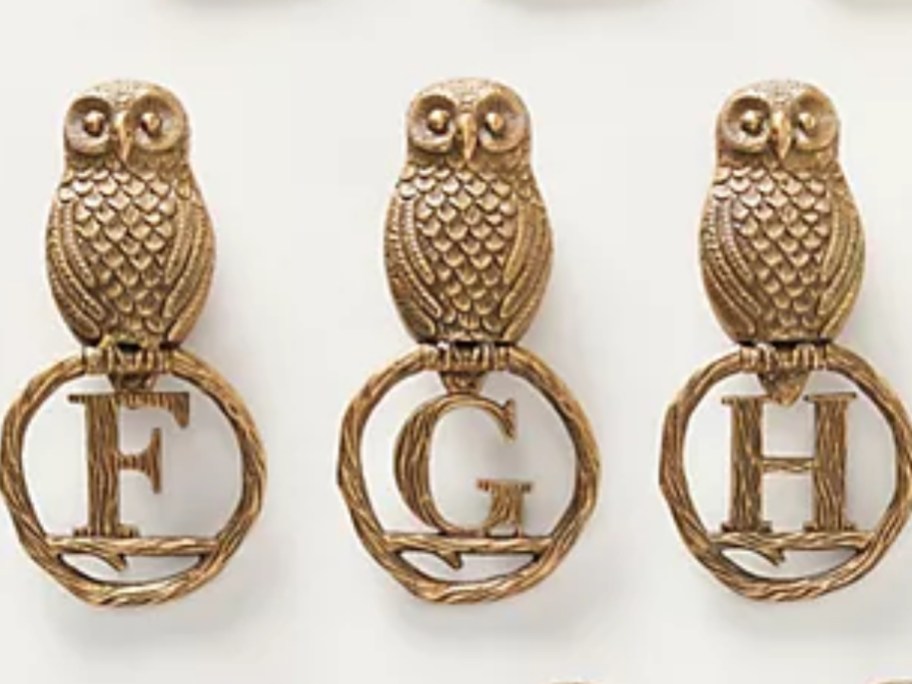 gold vintage looking Owl Monogram Door Knockers