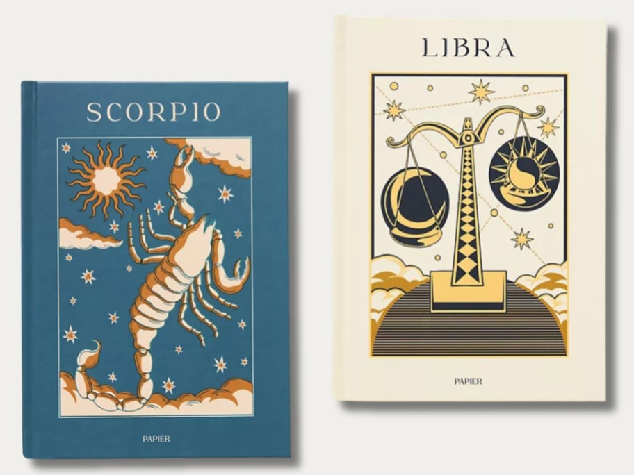 Scorpio and Libra Zodiac Journals on tan background