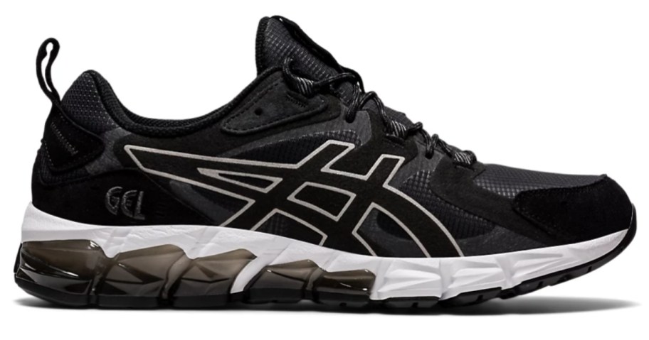 black and white men's Asics running shoe with gel sole
