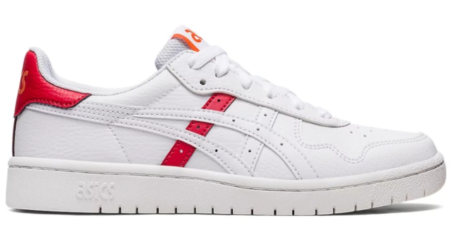 white and red kid's Asics sneaker
