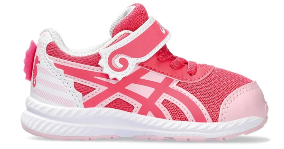 coral pink and white Asics toddler shoe