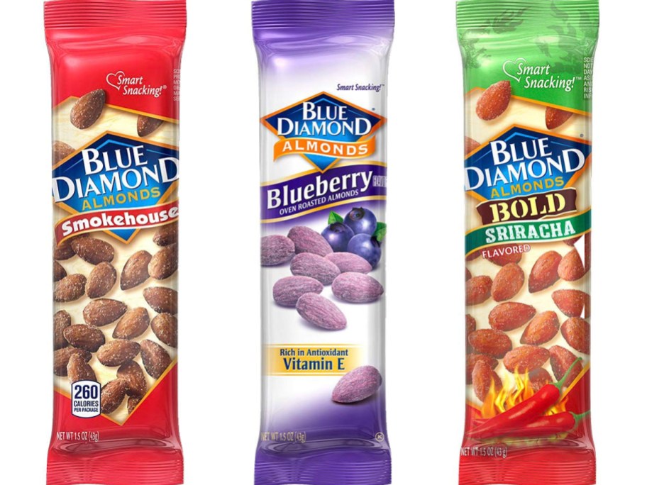 smokehouse, blueberry, sriracha blue almonds packs