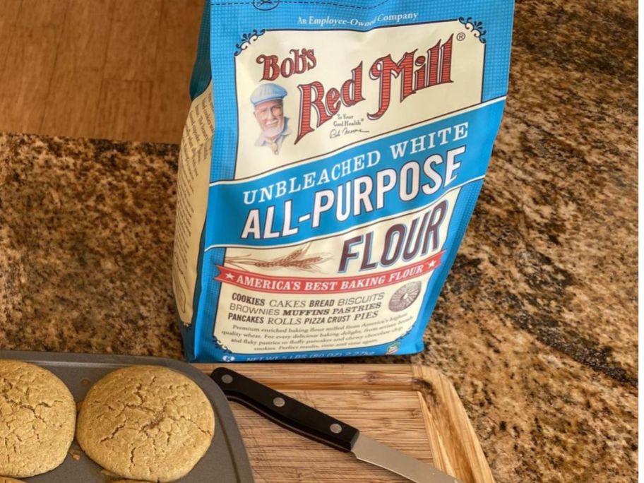 bob's red mill flour on kitchen counter