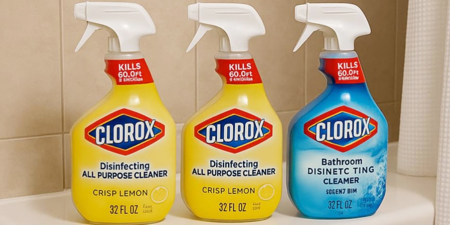 three bottles of clorox disinfecting spray