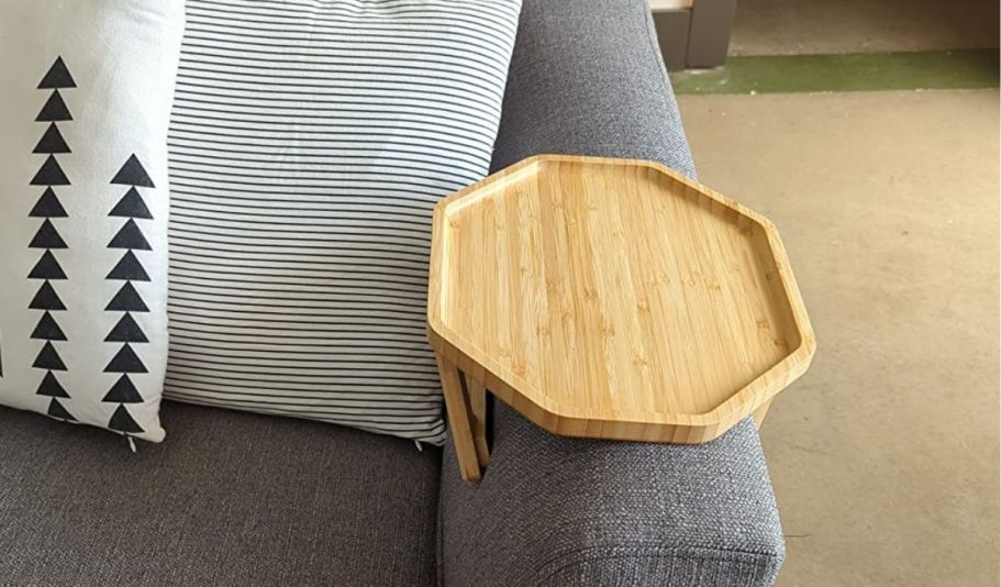 Clip-On Bamboo Sofa Arm Tray Only $23.99 on Amazon | Space Saver & Convenient