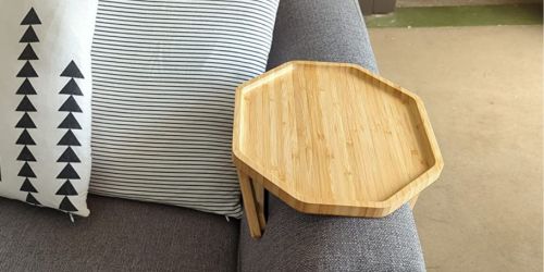 Clip-On Bamboo Sofa Arm Tray Only $23.99 on Amazon | Space Saver & Convenient