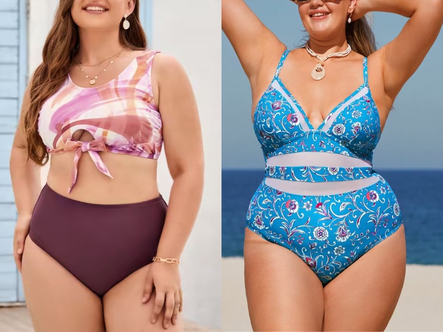 plus size women wearing cute swimsuits on the beach