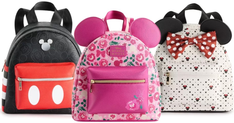 different colors and styles of Disney mini backpacks