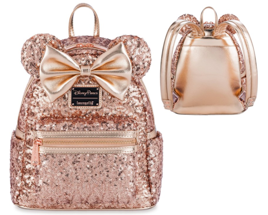 minnie mouse rose gold mini backpack front and back