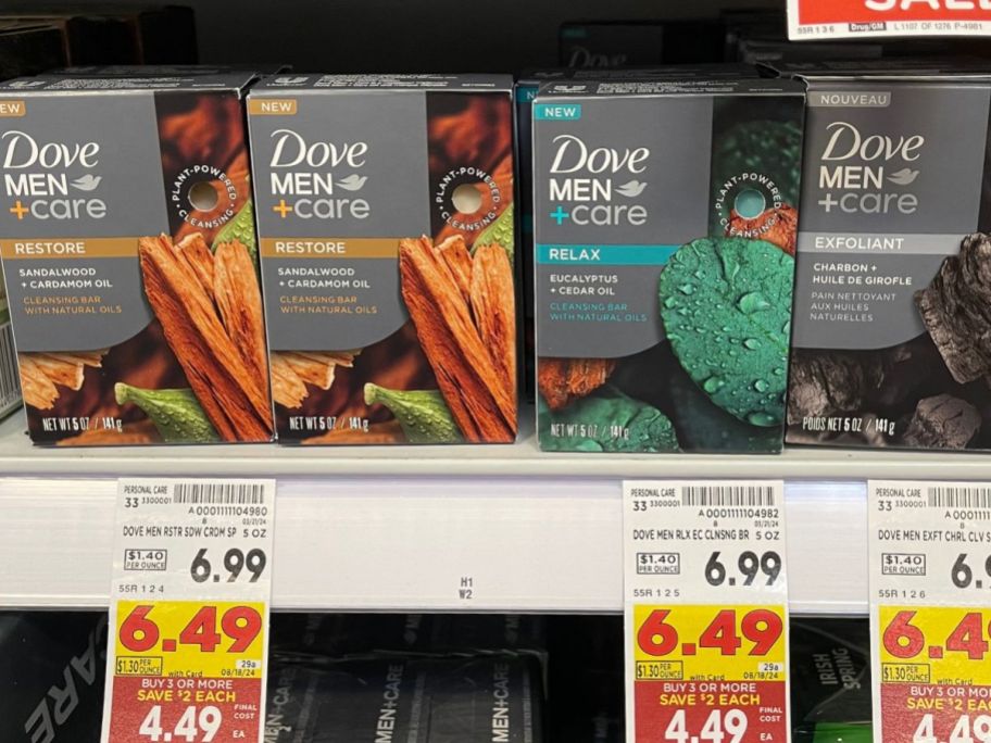 dove men + care soap bars on shelf