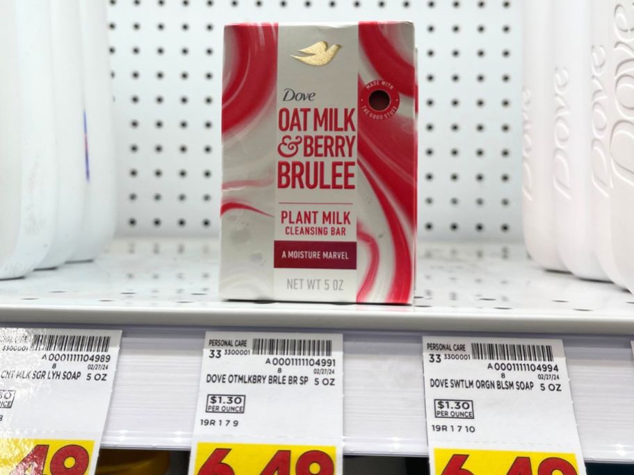 bar of dove oat milk soap on shelf