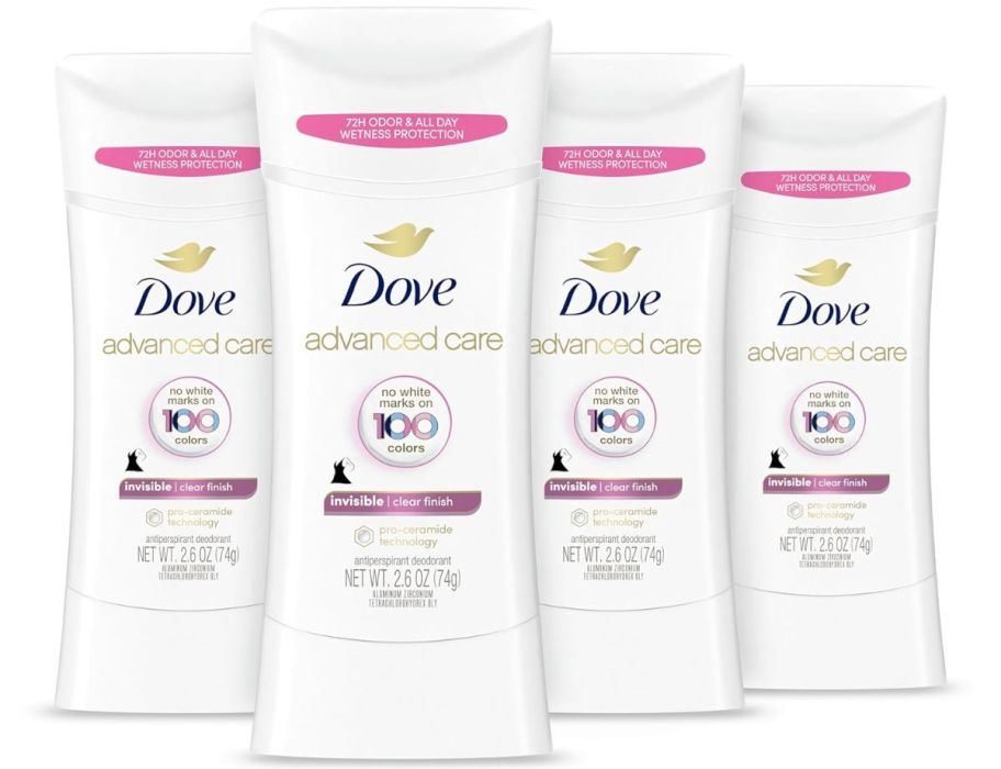 four pack of dove advanced care clear finish deoderant