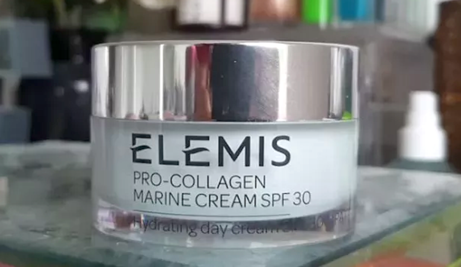 A canister of Elemis Marine Cream on a counter