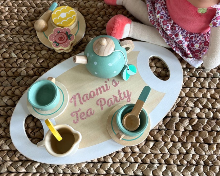 custom tea set with girls name