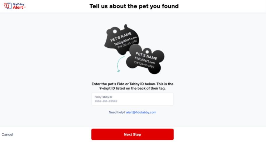 found pet reporting page