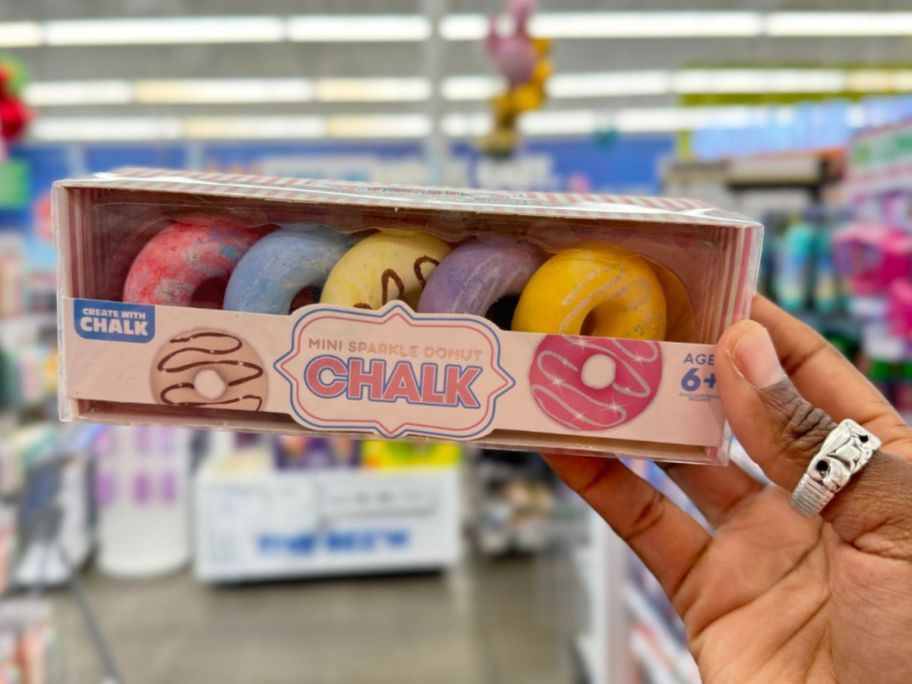 hand holding a Donut-shaped Fun Shaped Chalk Set 