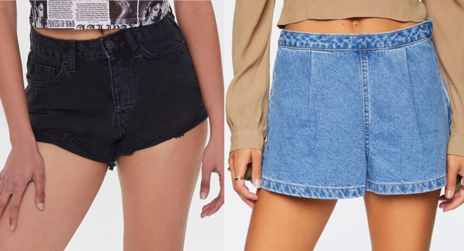 black and blue denim shorts