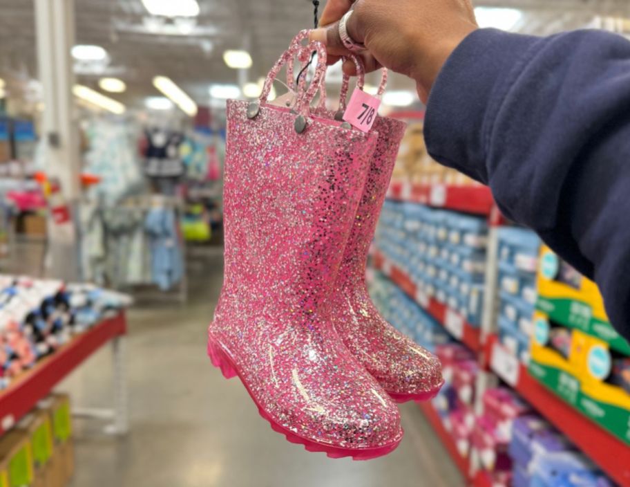 girls pink glitter light up rain boots