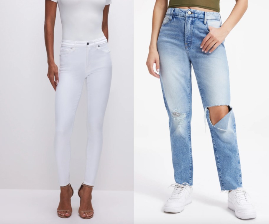 women in white and riped denim jeans