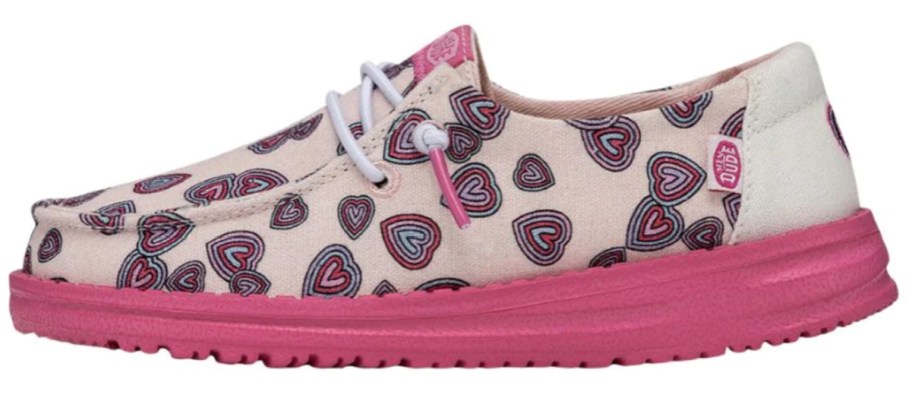 heydude youth shoes with pink hearts