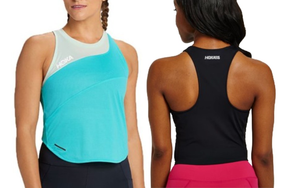 women weatring teal and black tank tops