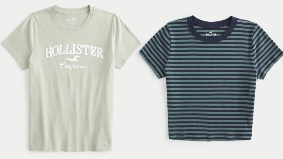 green hollister tee and blue striped tee stock images