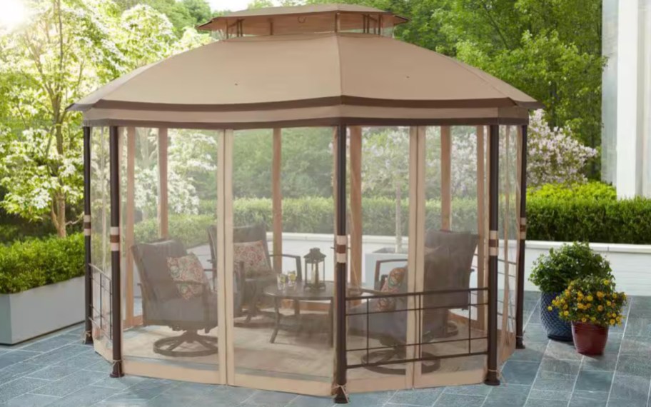 octagonal gazebo with mesh cover