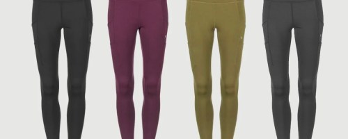 black, maroon, green, and gray Hurley leggings in a row
