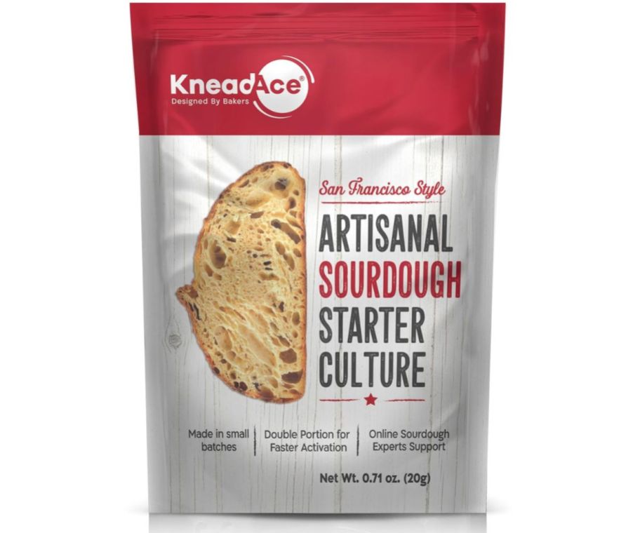 knead ace sourdough bread starter pouch on white background
