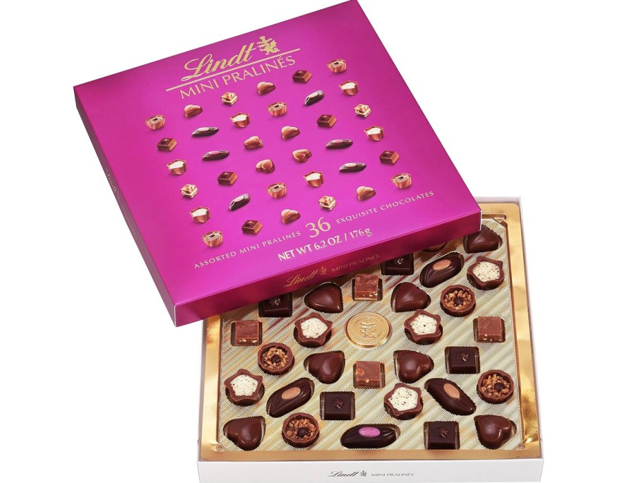 lindt mini pralines gift box with lid off