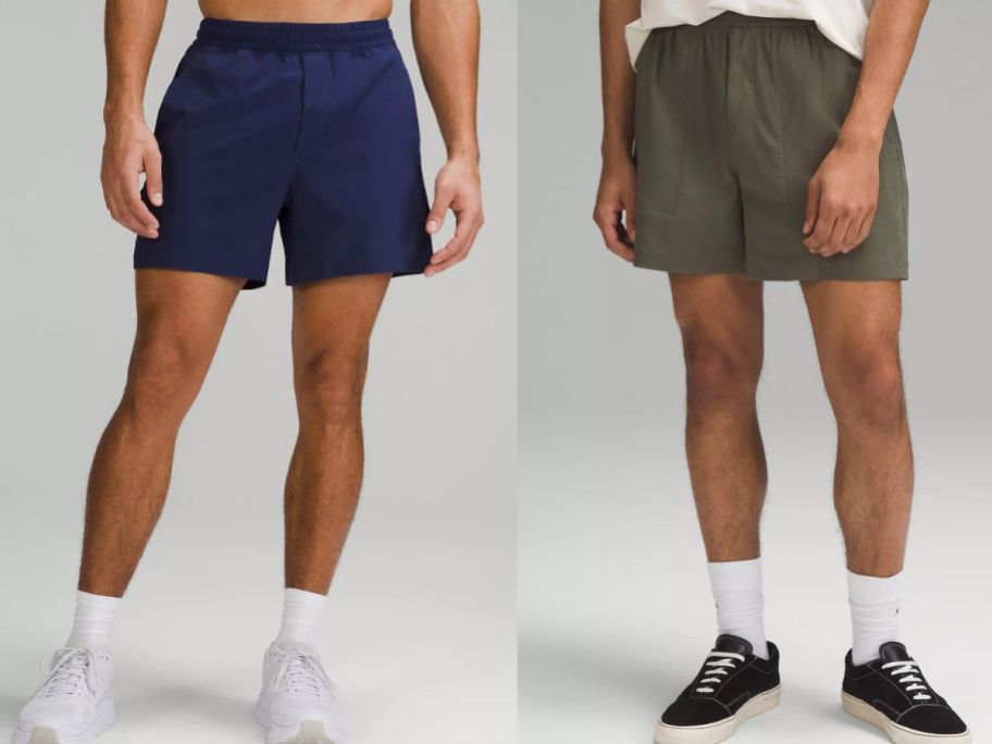 stock images of 2 men wearing lululemon shorts