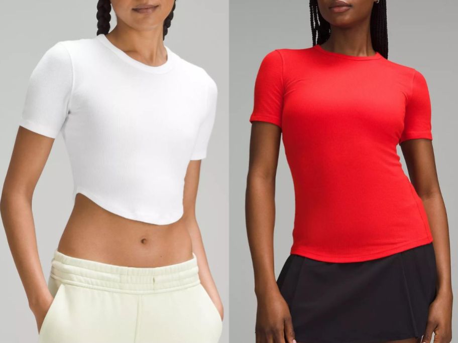 Stoc images of two women wearing lululemon Hold Tight tees