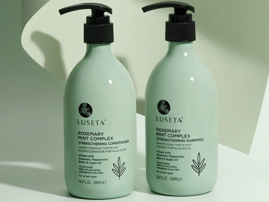 luseta rosemary and mint shampoo and conditioner bottles