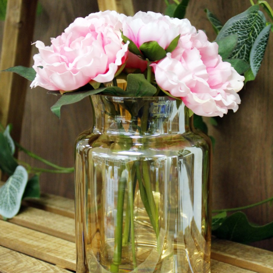 pink flowers in a glass vase