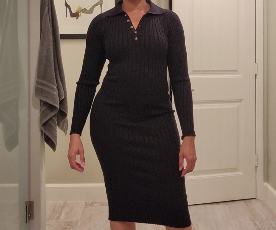 woman wearing a sweater dress