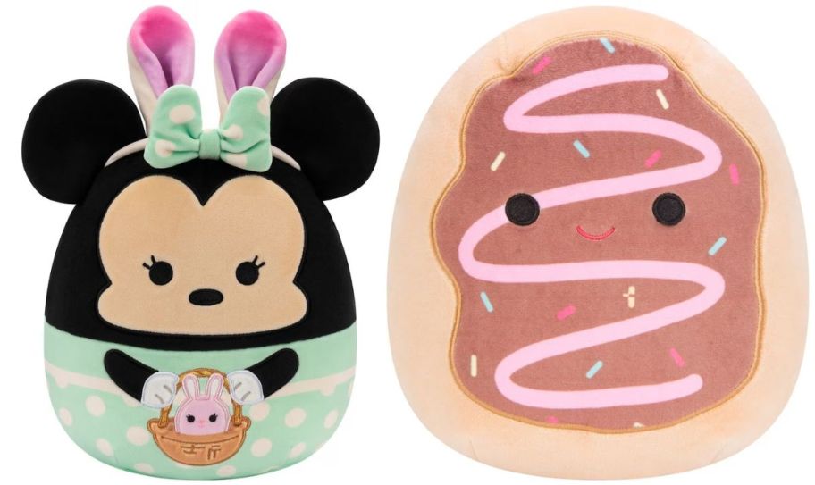 minnie mouse and chocolate donut 8 inch squishmallows on white background