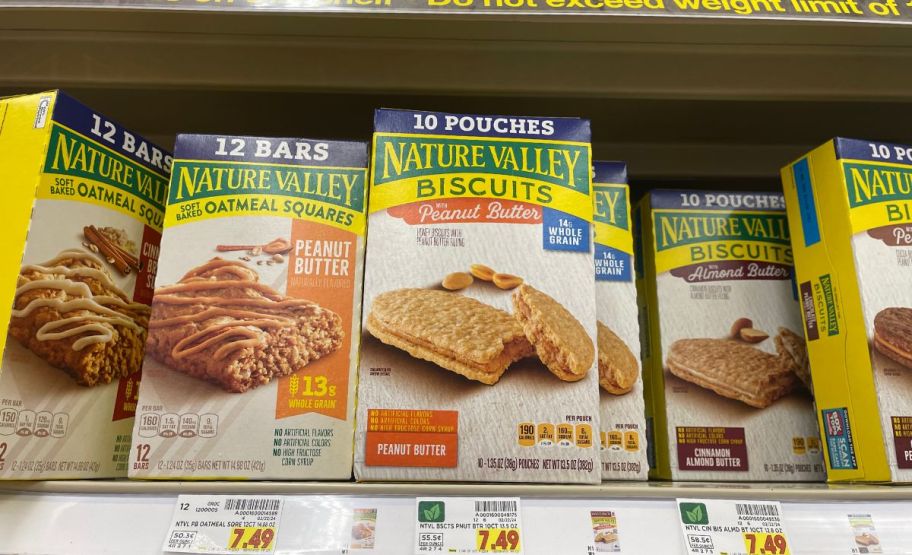 boxes of nature valley packs on shelf