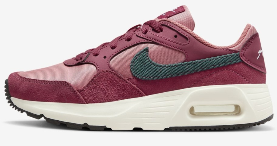 wine and light pink women's Nike Air Max shoe