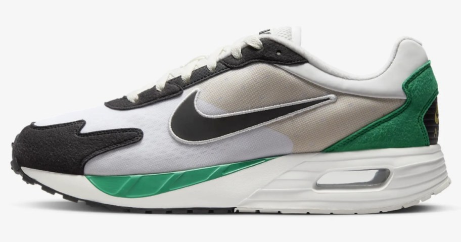 white, grey, green, black men's Nike shoe