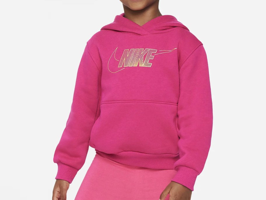 kid wearing hot pink nike hoodie