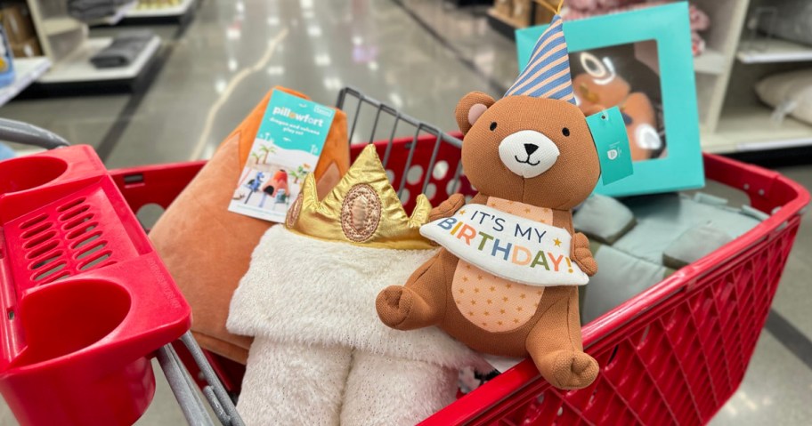 pillowfort products in target shopping cart including towel, bear and more